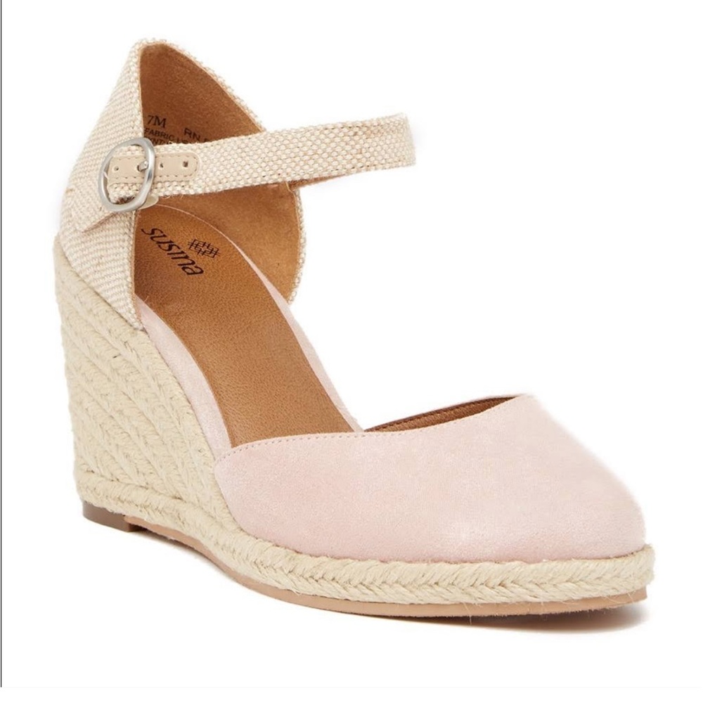 BRAND NEW - NEVER WORN !!!!!!! SUSINA NUDE ANKLE STRAP WEDGE SANDAL size 11!!!!!